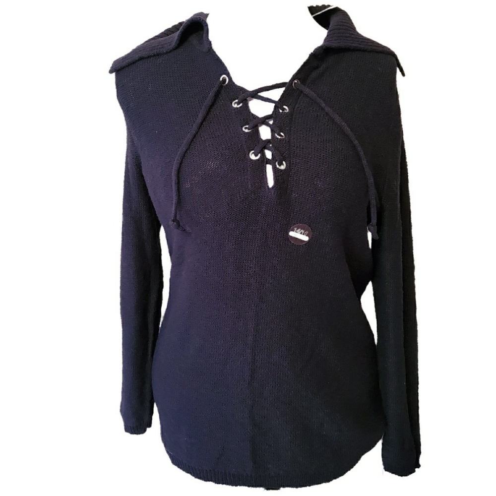 Lane Bryant Lace Up Sailor Collar Navy Sweater